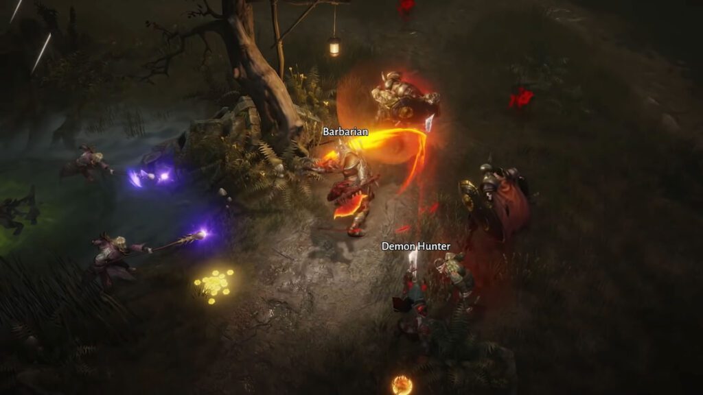 gameplay mostrando um bárbaro e  um caçador de demônios