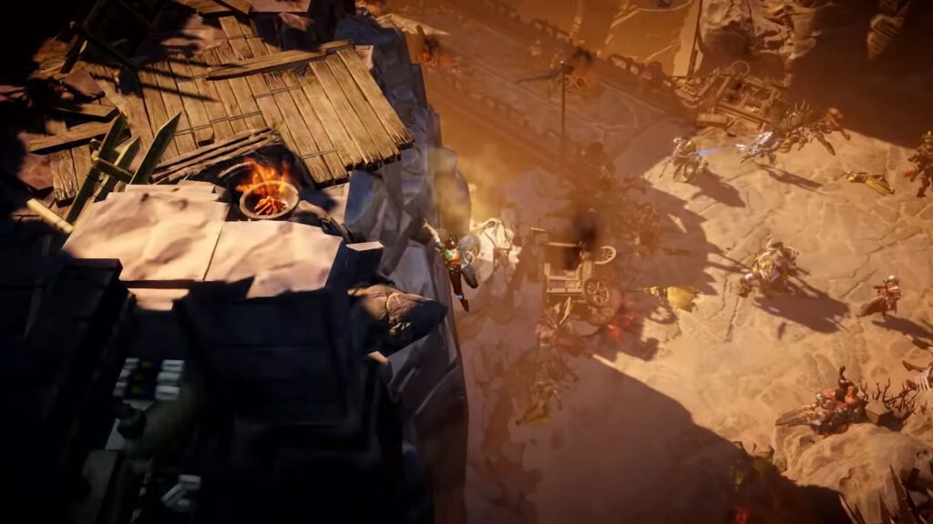 Feiticeira desce o penhasco em direção aos inimigos