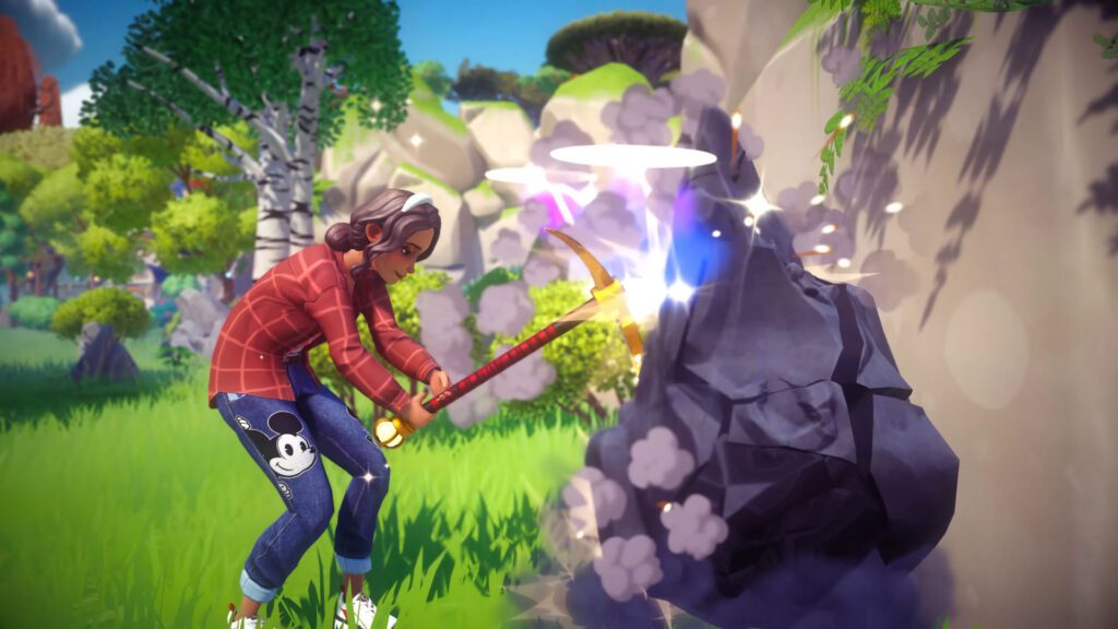 Personagem minerando em Dreamlight Valley