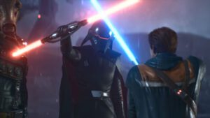 Padawan Cal Kestis cruzando sabre de luz