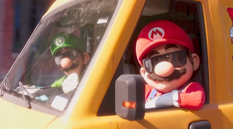 Mario e Luigi estralando na propaganda da Super Mario Bros. Encanamentos