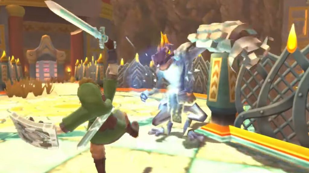 Link destro tomando um bloqueio